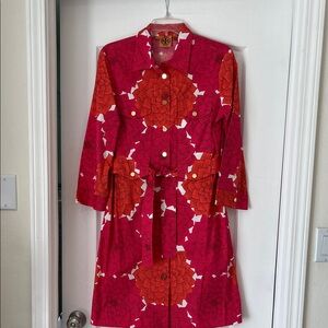 Tory Burch Red and Pink Floral Shirt Dress, 10